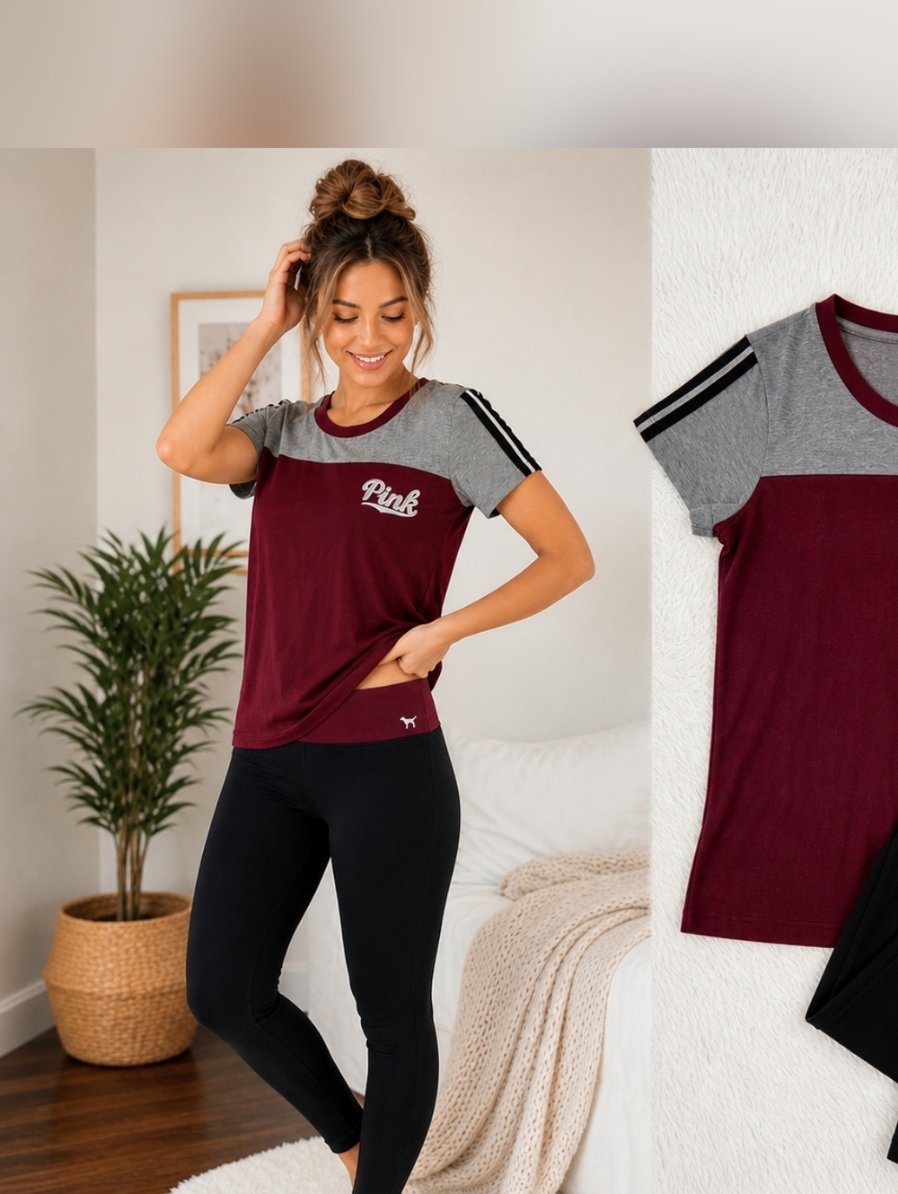 Victoria’s Secret PINK Matching Set Tee Leggings Colorblock Athleisure Lounge
